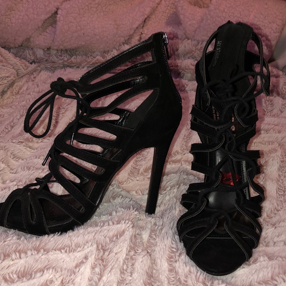 Redkiss strappy lace up heels in black